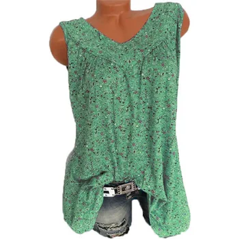 

2020 New Style Summer Printed Tank Top Floral Print Sleeveless Vest V-neck Shirt Women's Flower