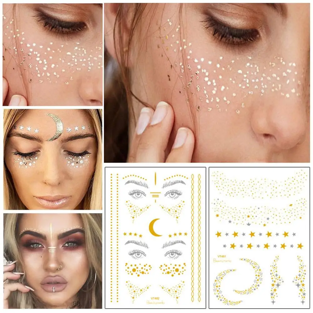 2Pcs Waterproof Shiny Metallic Gold Glitter Tattoo Sticker Temporary Body Art Men Fashion Body Art Kids Children Hand Fake 2Pcs Waterproof Shiny Metallic Gold Glitter Tattoo Sticker Temporary Body Art Men Fashion Body Art Kids Children Hand Fake
