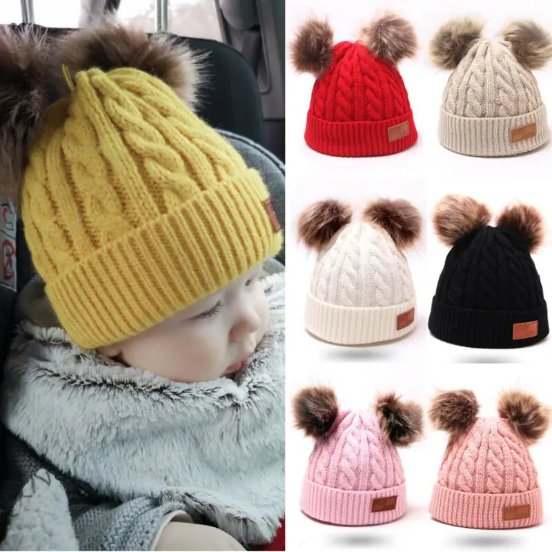 Newborn Kids Baby Boys Girls Fur Pom Hat Winter Warm Knit Bobble Beanie Cap New | Детская одежда и обувь
