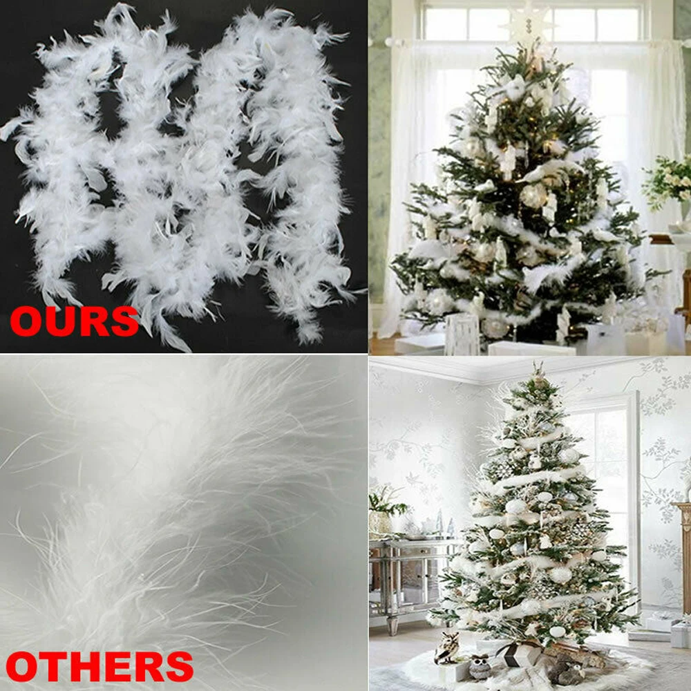 Boa de plumas blancas para árbol de Navidad 5 piezas x 2 m - Guirnalda  esponjosa Cinta de boa de grogrén para decoraciones de fiesta de árbol de  Navidad Ormromra MZQ-0789
