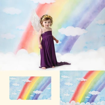 

Rainbow Newborn Portrait Photography Backdrop for Photo Studio Children Birthday Party Selfie Background Watercolor Sky Cloud
