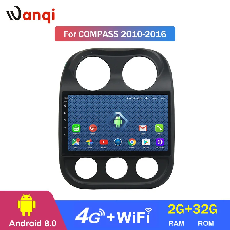 

Android 8.0 2+32G 4G 3G WIFI netcom 2.5D 1 inch full touch Screen for Jeep Compass 2010-2016 Car GPS Navigation Radio Audio