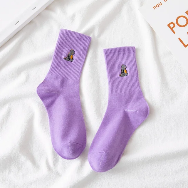 Hot Sale 2021 new fashion Korean style ladies socks simulation printing butterfly socks cute embroidered dinosaur socks 16
