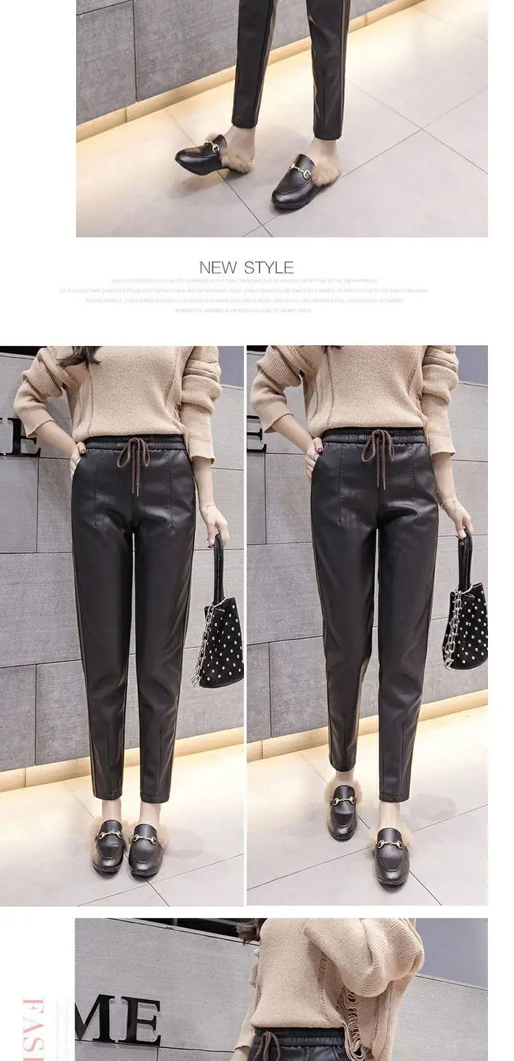 Осенние женские кожаные брюки женские зимние брюки с высокой талией кожаные брюки женские узкие брюки из искусственной кожи 2009