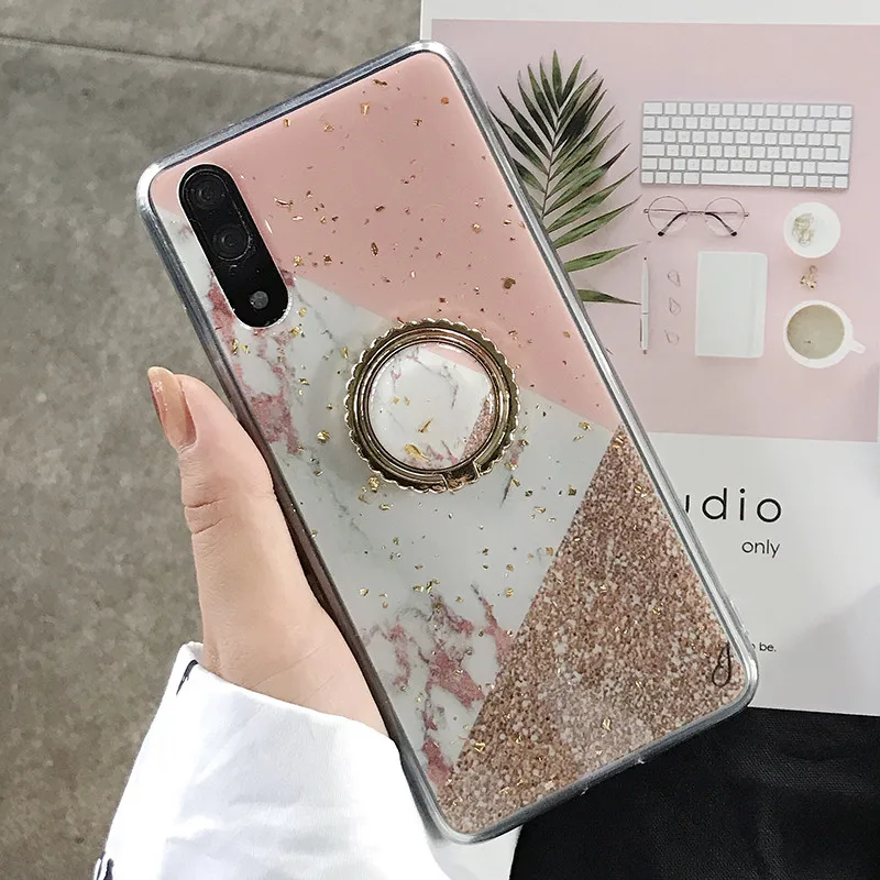 Мраморный чехол для samsung Galaxy S10 Plus S10e S9 Note 9 A9 A7, мягкий силиконовый чехол из ТПУ с кольцом и подставкой для iphone 7