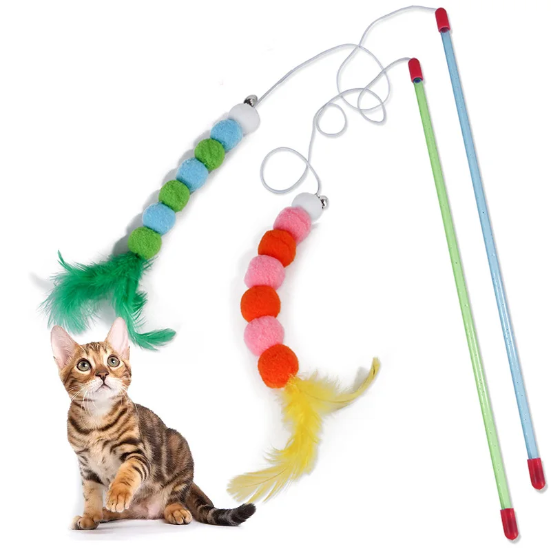 1PC Teaser Feather Toys Kitten Funny Colorful Rod Cat Wand Toys Plastic Pet Cat Toys Interactive Stick Pet Cat Supplies DropShip
