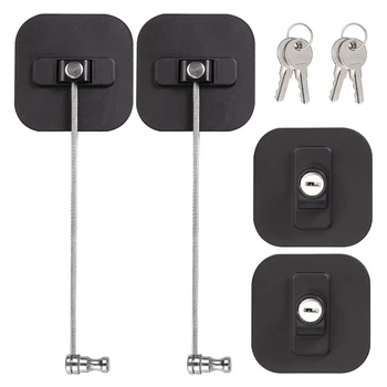

2 Pcs Refrigerator Door Lock Freezer Window Safety Locks with Key Cable Restrictor Adhesive Freezer Door Latch Black