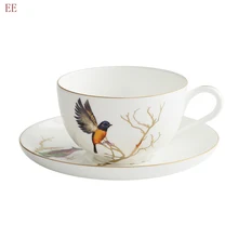 Белый фарфор ручной работы чайные чашки костяного фарфора латте Кофе Золотая чайная чашка блюдце набор королевская чашка с розами Beker Kupa винтажные чайные чашки E5