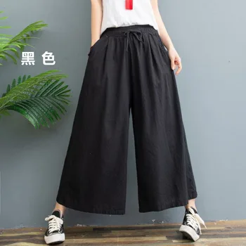 

Cotton Linen Women Pants Plus Size High Waist Wide Leg Pants Pockets Solid Color Casual Trousers Summer 2020 Pantalon Femme New