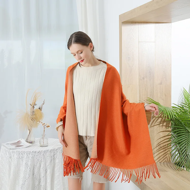 

Double-sided cashmere scarf women's winter thickened warm shawl two-color wool scarf autumn and winter 2020 new scarf