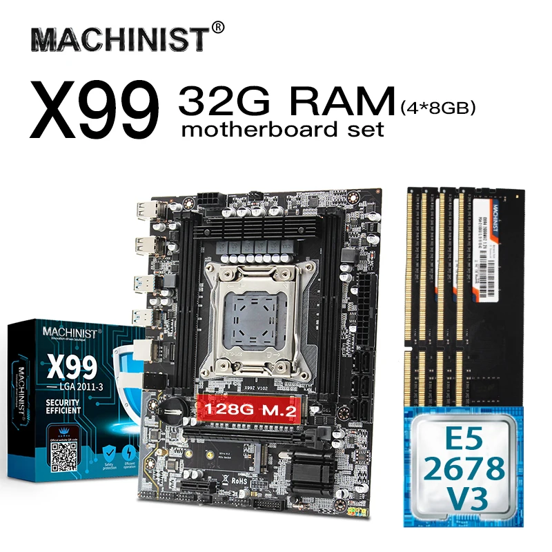 Комплект материнской платы X99 с Xeon E5 2678 V3 LGA 2011 3 CPU 4*8GB(32GB) DDR4 память ECC REG RAM MATX NVME M.2 128G