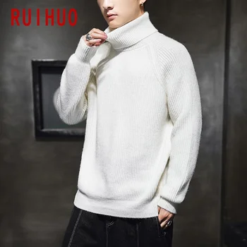 

RUIHUO 2020 New Spring Solid Warm Turtleneck Sweater Men Slim Fit O-Neck Men'S Turtleneck Sweater Knitted Pullover Men M-3XL