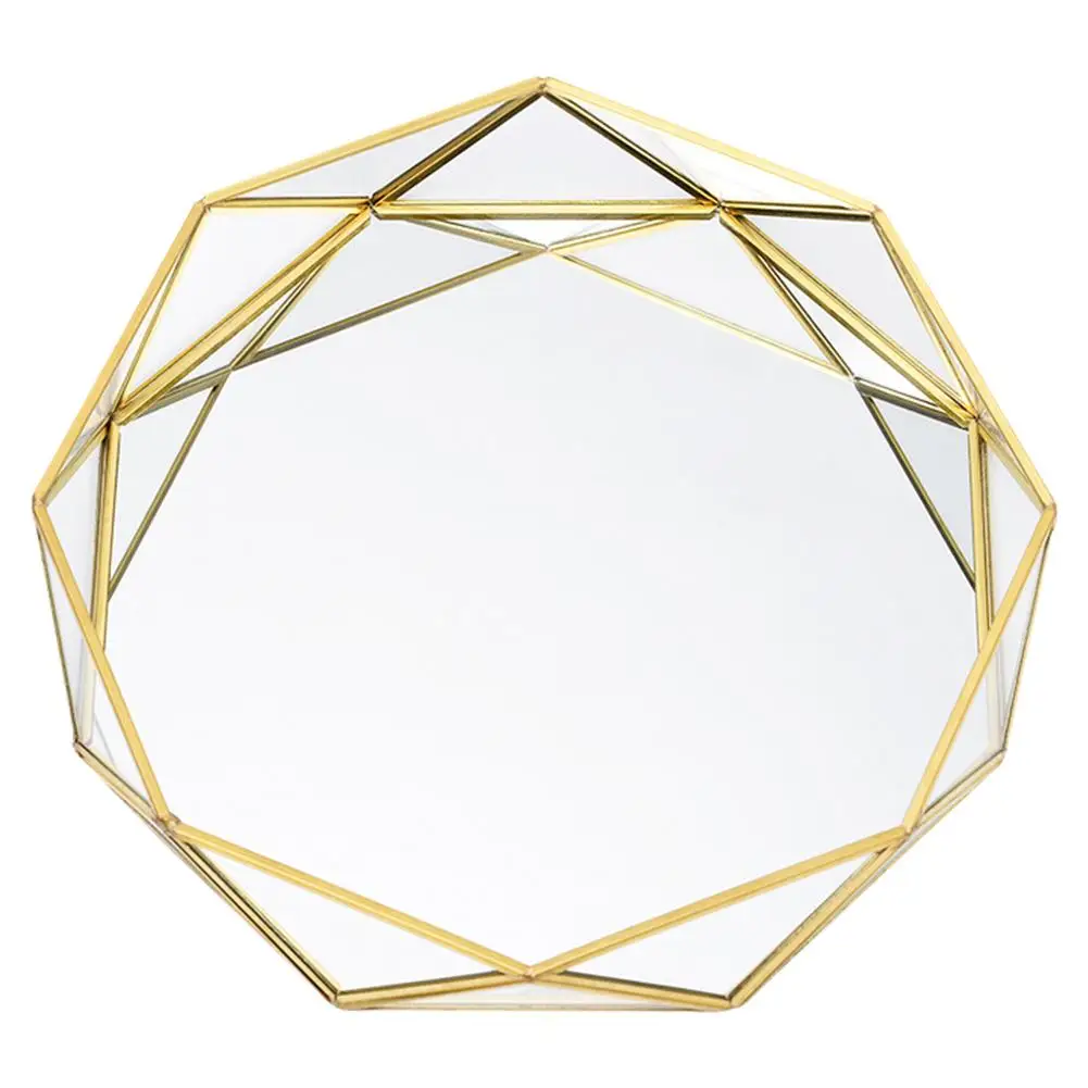 

Storage Tray Geometric Round Glass Plate Cosmetic Jewelry Storage Tray Nordic Ins Golden Western Cake Dessert Plates