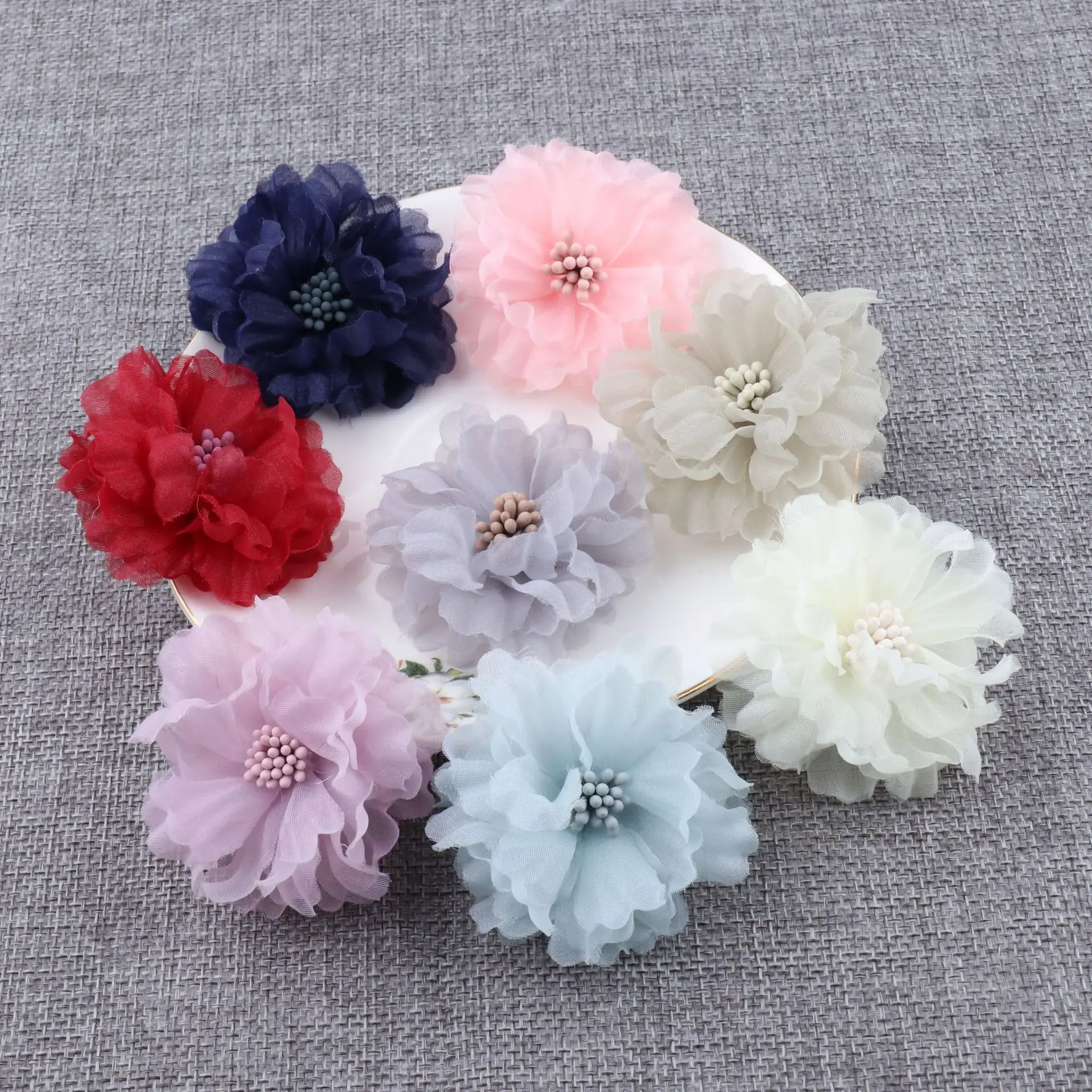 100pcs Fabric Artificial Lace Flower Chiffon Flower For Hair Accessories Headband Patch Applique Wedding Dress DIY Shoes Flower