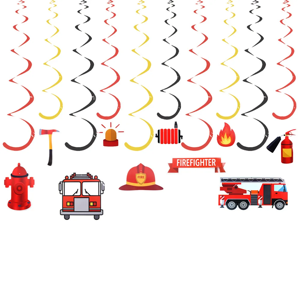 Firefighter Party Theme Spiral Decoration Ornaments Hanging Whirls Swirl Dangling Streamers for Kids Birthdays Decorations Favor | Дом и сад