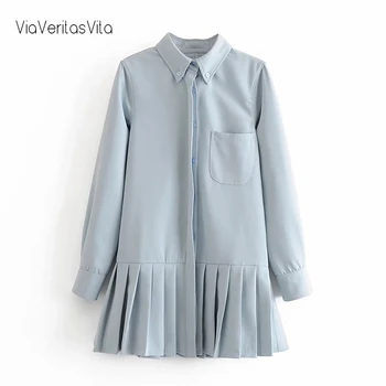 

New Womens Shirt Dresses long sleeve collared slim fit Female pleated solid Dresses zoravicky Women office lady Dress Vestidos