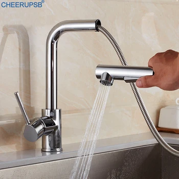 

Kitchen Mixer Pull Out Sink Chrome Faucet Hot Cold Stream Sprayer Water Deck Mounted Taps Rotatable Luxury Black Copper Faucets