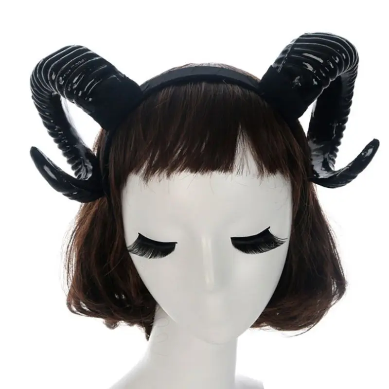 Plastic Sheep Ram Horns Headband Goth Halloween Cosplay Costume White 