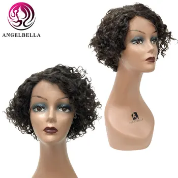 

Angelbella 10" Curly Lace Front Human Hair Wigs Short Brazilian Remy Wigs Curly Bob Wigs For Black Women Pre-Plucked Wigs
