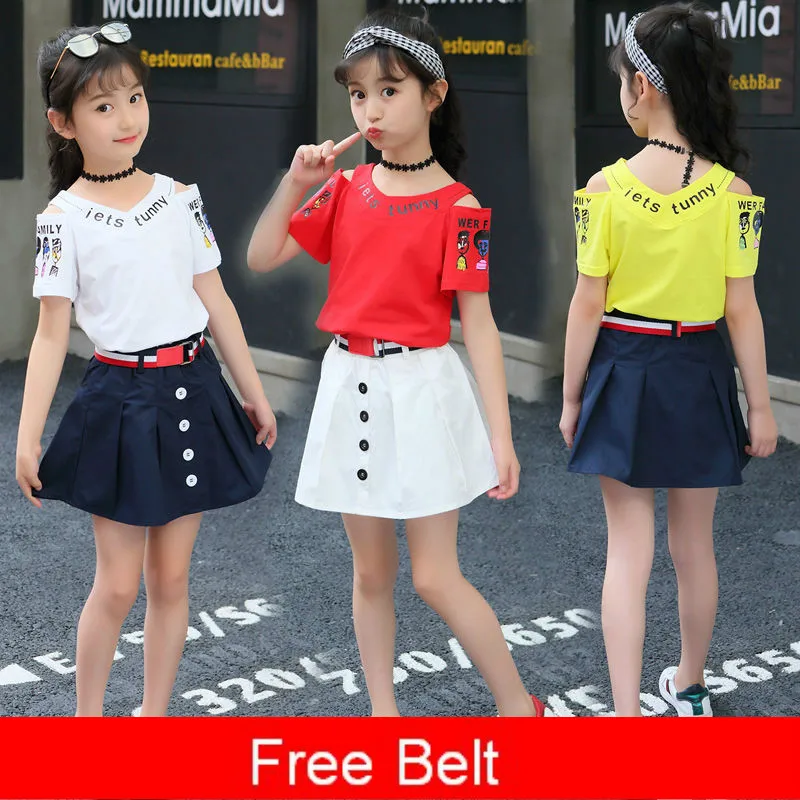 quanquan Toddler Baby Girls Skirts Set Fly Sleeve Strap Shirts Solid Color Ruffle Skirt 2Pcs Casual Clothes Sets