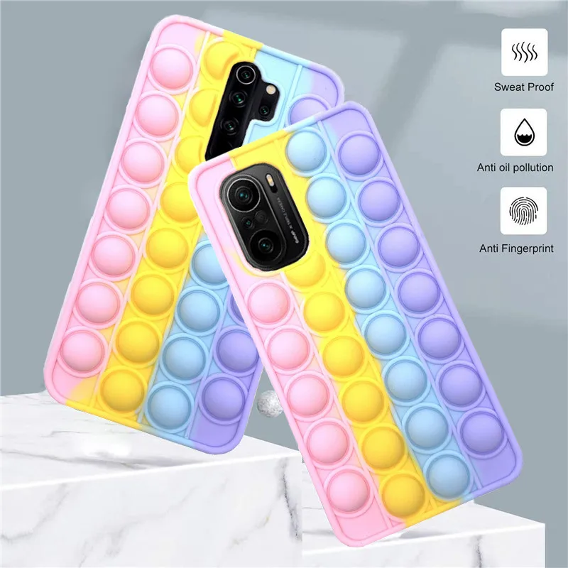 For Redmi Note 9 Pro 9S 7 8 Pro Push Pop Bubble Fidget Toy Soft Case for Redmi 9 9T 9C 9A Mi Poco X3 M3 Sensory Stress Reliver