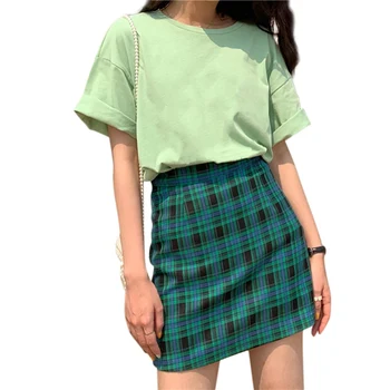 

Plaid Bodycon Mini Skirt Fashion Stitching Color Lattice High Waist Skirt Slim Temperament Simple A Line Skirt For Women Bottoms