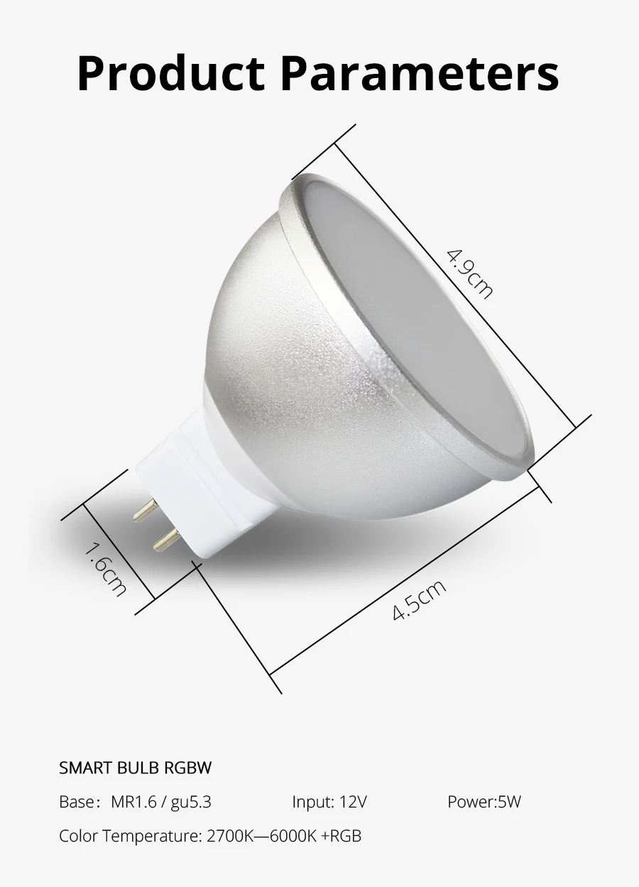 Benexmart mr16 12v lâmpadas led rgbw inteligente