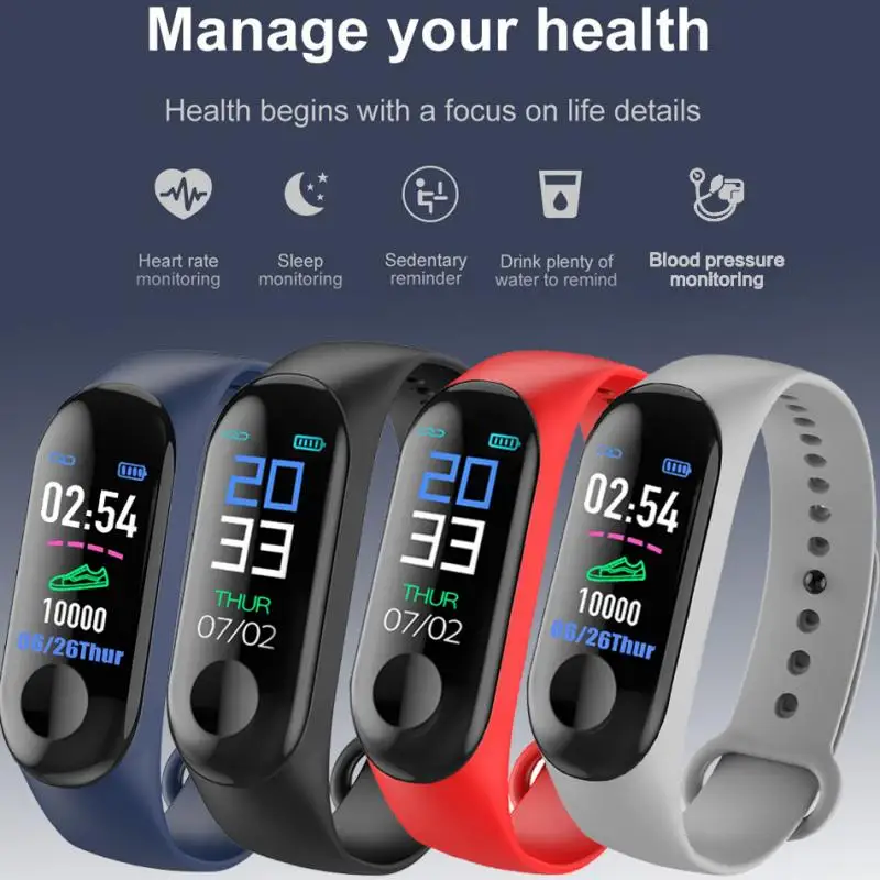 Men Women Smart Sport Bracelet M3 Color Screen Smart Watch Blood Pressure Heart Rate Monitor Fitness Tracker For Android IOS
