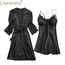 2 шт./компл. Для женщин сексуальные свободные шелковые кружева мягкий сна платье Ночная рубашка халат для женщин размера плюс Надежная удобная Ночная Пижама 912