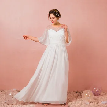 

Plus Size Evening Dresses Long Chiffon Floor-length Poet Style A-line Sleeves Lace-up Back Style Dress Simple Evening Gown