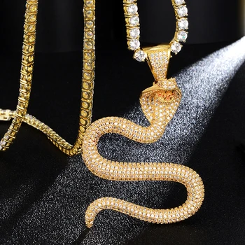 

US7 Cobra Necklace Hemp Pendant Charm Chain NeckLace For Women Men Cubic Zircon Gold Silver Color Hip Hop Jewelry Dropshipping