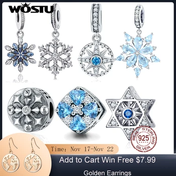 

WOSTU Wholesale Real 925 Sterling Silver Snowflake Charms Beads Fit Original WOST Bracelet Pendant Authentic DIY Jewelry ZBBS240