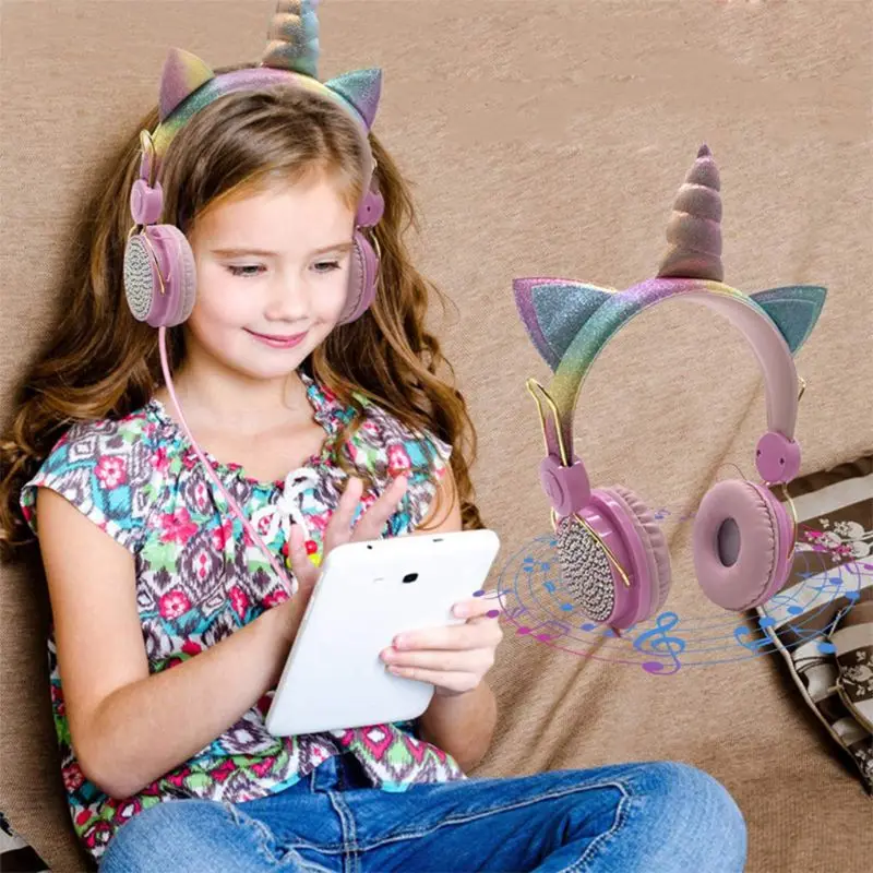 Dolls surprise Cute Unicorn Wired Headphone With Microphone Music Stereo Earphone Computer Mobile Phone Headset Kids Gift