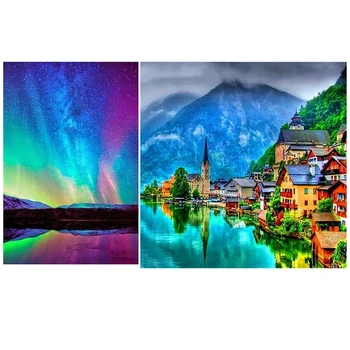 

HOT 2set 5D Diamond Painting Full Drill Square Scenery Diamond Embroidery Nature Scenic Pictures Of Rhinestones & Aurora