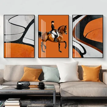 

Modern Abstract Horse Orange Background Wall Art Prints Canvas Paintings Poster Picture for Living Room Home Decoration No Frame