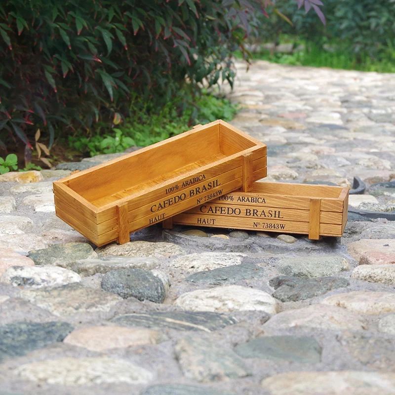 Garden Plant Pot Decorative Vintage Succulent Planter Wooden Boxes Crates Rectangle Table Flower Pot Home Garden Decor