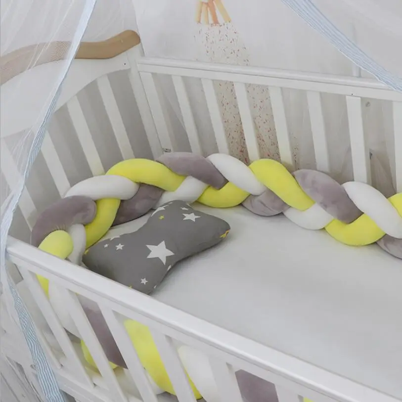 white gray yellow 1,5 м длина Детская кровать бампер три косички плетение плюшевый узел подушка для игрушечной кроватки Детская комната украшение фото реквизит - Цвет: white gray yellow
