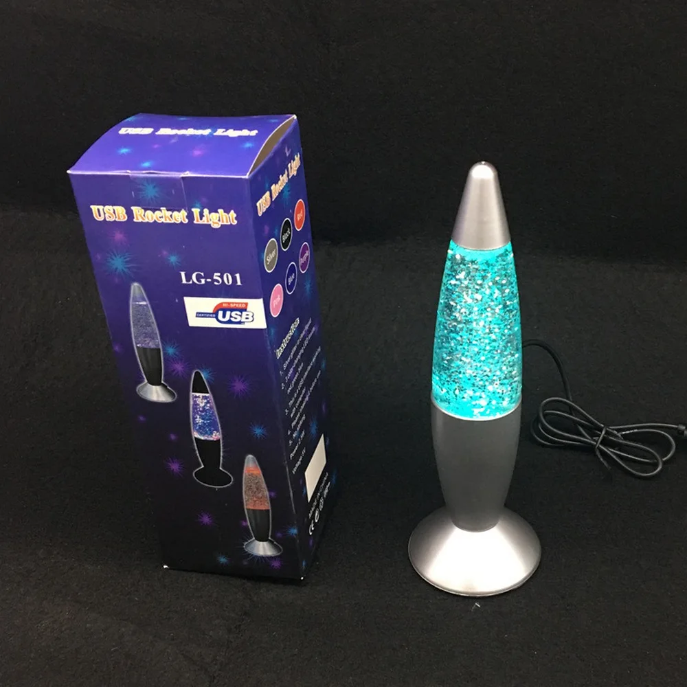 Rocket Multi Color Changing Lava Lamp RGB LED Glitter Party Mood Night