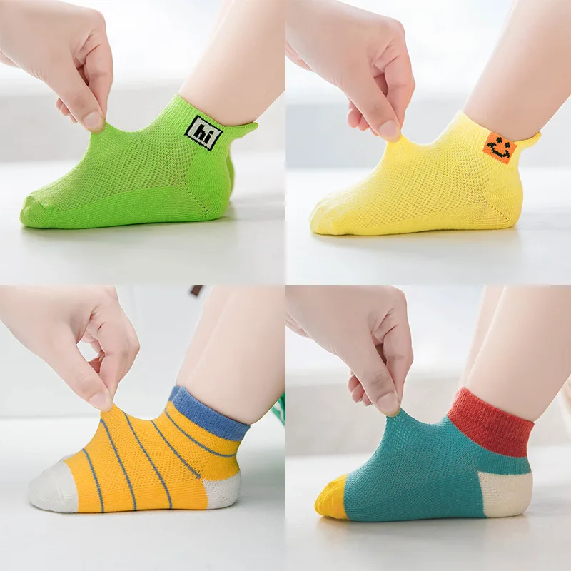5Pairs/lot Smile Dot Multicolor Mesh Thin Cotton Summer Spring Newborn Boy Kids Socks Baby Girls | Детская одежда и обувь