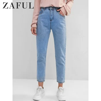 

ZAFUL Lady Basic Straight Jeans Woman Casual Blue Loose Long Pants All-match Simple Elegant Daily Ladies 2019