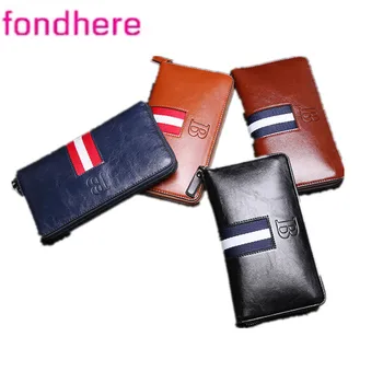 

FONDHERE new style wallet Long zipper pouch for men Color contrast stripe zipper pouch Change place card place Cross section