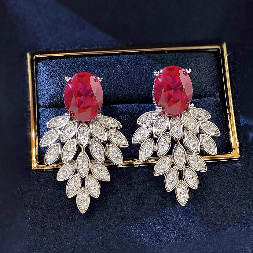 

Женские серьги из серебра 925 пробы, с муассанитом и Рубином, 7 Х9 мм