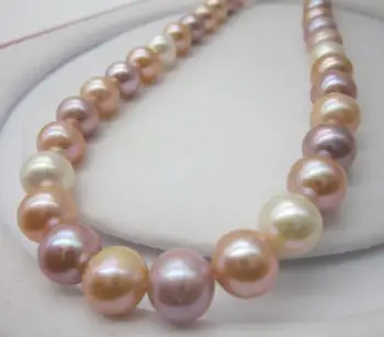 

Fashion jewelry Free Shipping AAA 9-10 MM white purple pink SOUTH SEA Multicolor PEARL NECKLACE 18" 925silver