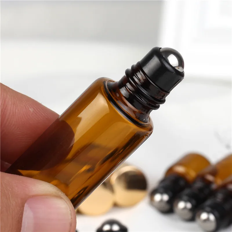 100pcs 1ML2ML 3ML 5ML Amber Rollon Roller Bottle for Essential Oils Refillable Perfume Bottle Deodorant Containers