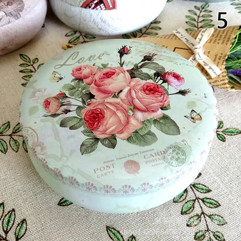 1PC Multi-Style Mini Round Pocket Tea Sugar Coffee Storage Box Tin Box Kitchen Flower Drawing Style Mousse Cake Packaging Gifts 