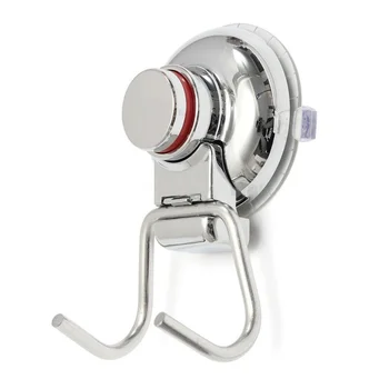 

Bathroom Kitchen Stainless Steel Double Hook Strong Vacuum Suction Cup Hanger Silver