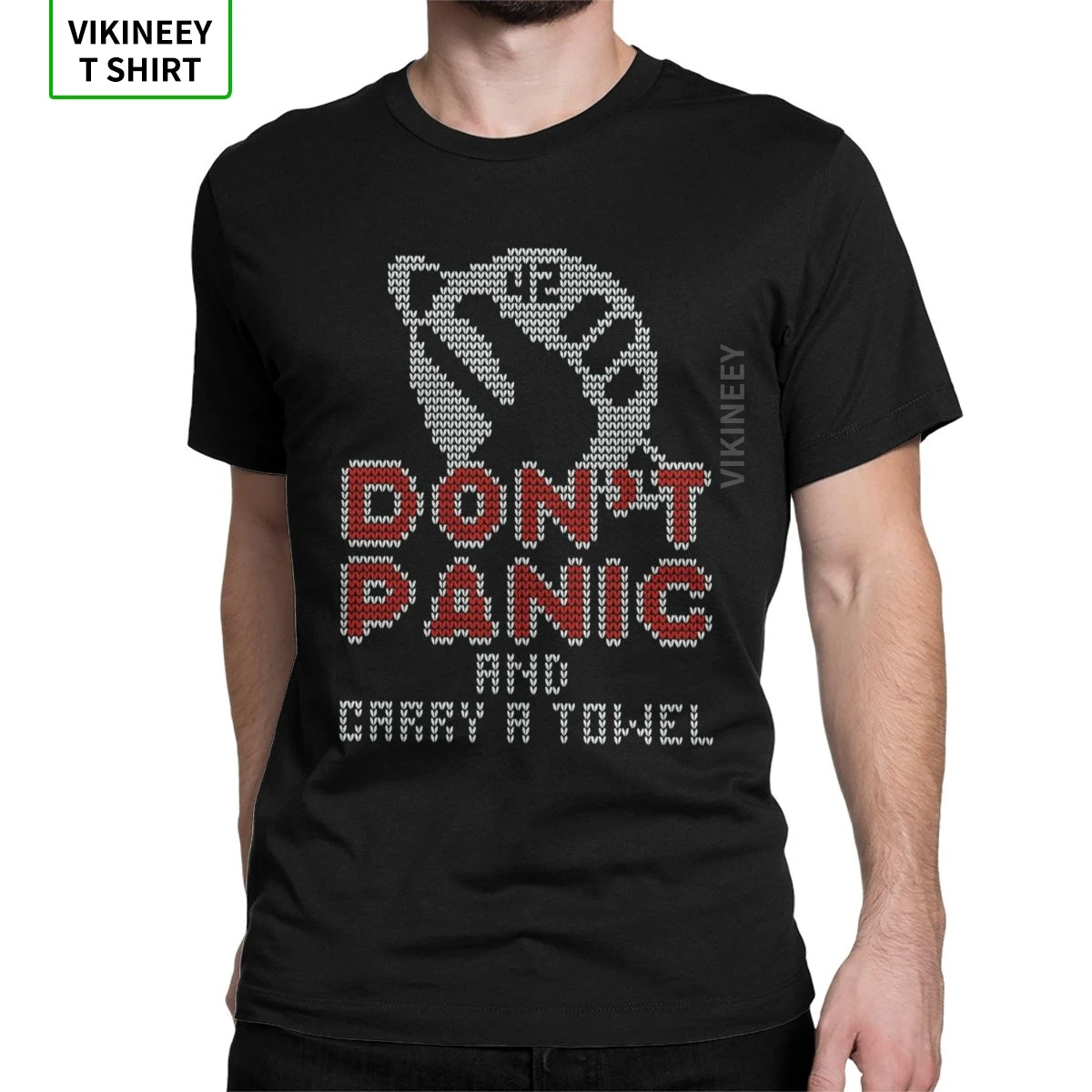 

Don't Panic Hitchhiker's Guide To The Galaxy TShirt for Men Science Fiction Forty Two Marvin Cotton Tee Short Sleeve T Shirts