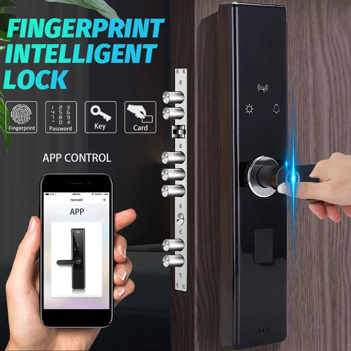 Блокировка отпечатков пальцев, электронный умный дверной замок, приложение, сенсорный пароль, клавиатура, карта, отпечаток пальца, дверной
