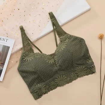 

Female Padded Tube Tops Floral Brassiere Soft Underwear Women Sexy Lingerie Lace Bra Hollow Backless Bralette