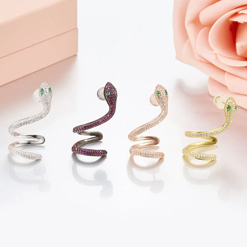 SLJELY 1 шт. высокое качество S925 Стерлинговое Серебро Микро-паве Полный AAA кубический цирконий зеленые глаза серьги в виде змей женские роскошные ювелирные изделия